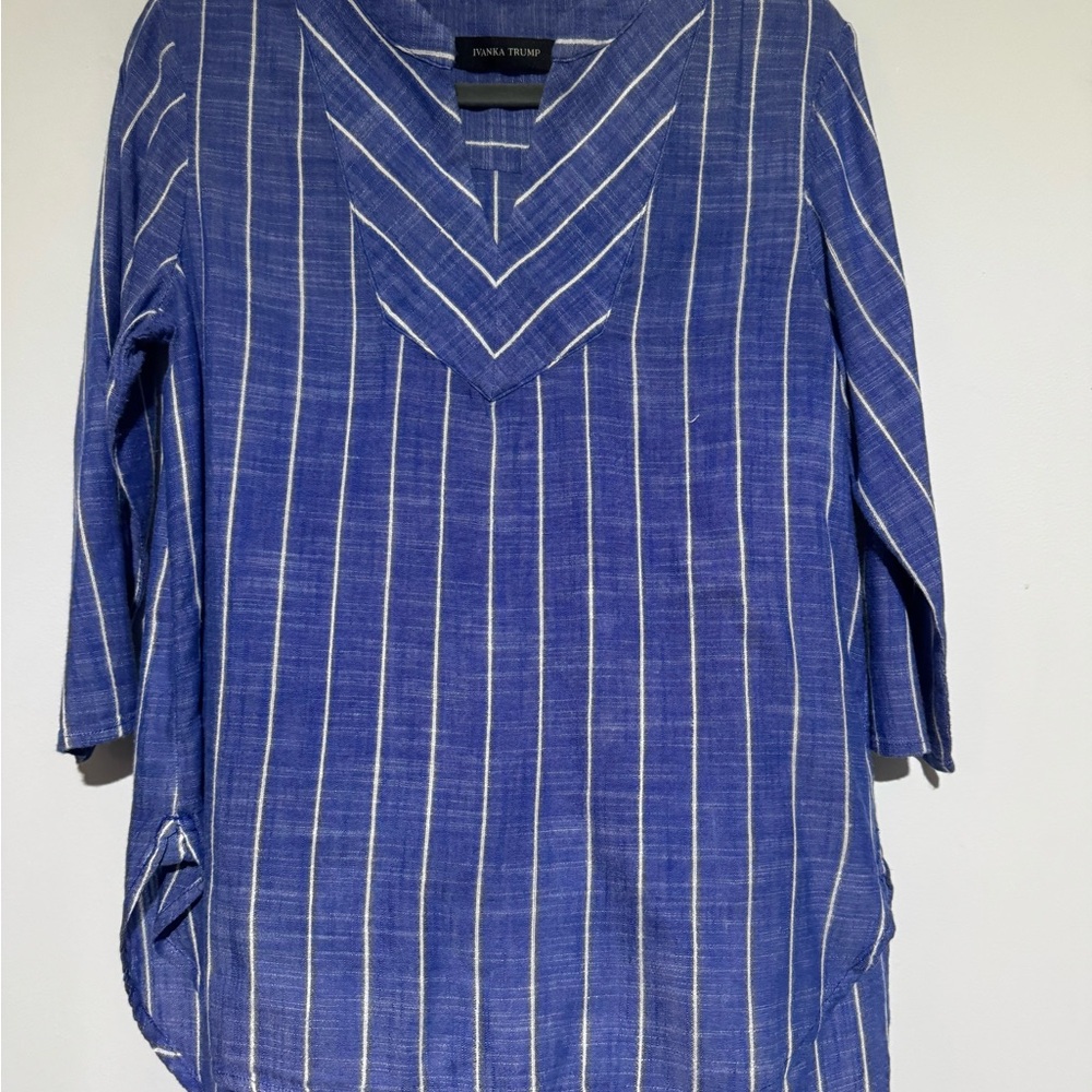 Ivanka Trump Blue and White Striped Top